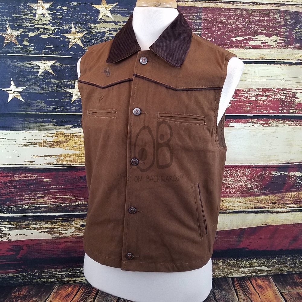 WYOMING TRADERS MENS SHERIDAN CANVAS BUTTON UP COWBOY RANCH VEST - CHOCOLATE